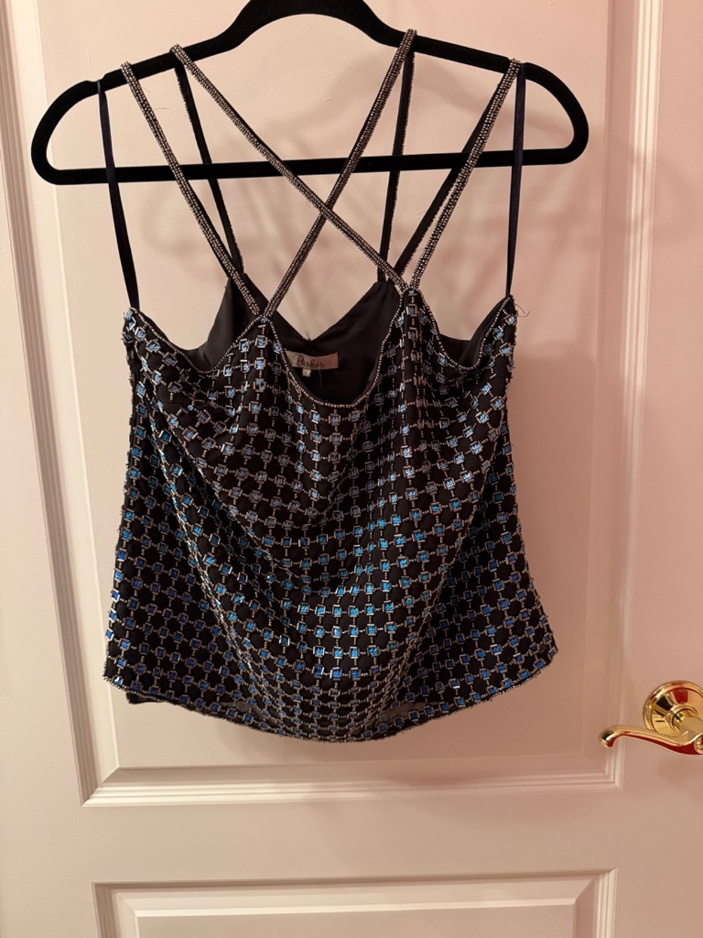 Parker Black Cami with Blue Beaded Grid